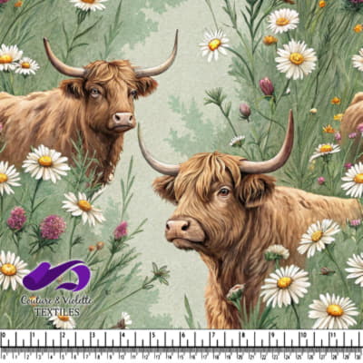Highland Cows in Wildflower Meadow