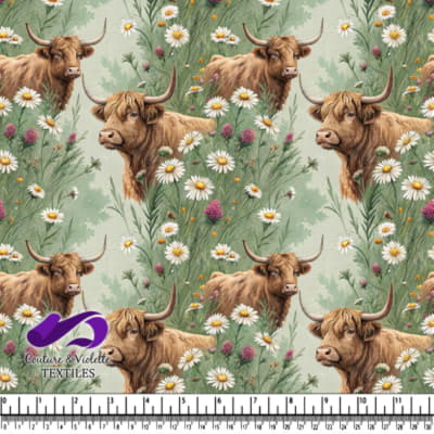 Highland Cows in Wildflower Meadow
