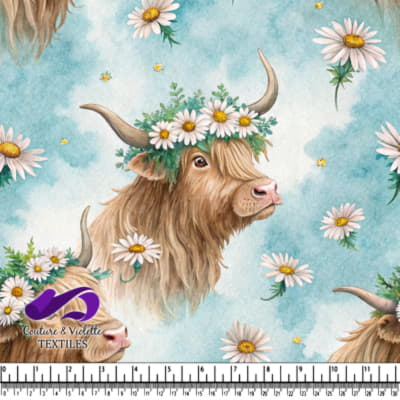 Vache des Highlands avec Couronne de Marguerites
