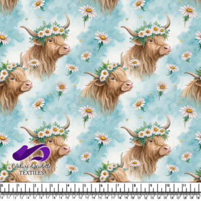 Vache des Highlands avec Couronne de Marguerites