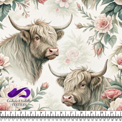 Highland Cows Among Delicate Roses