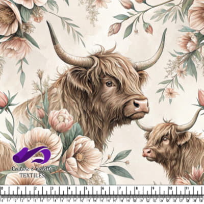 Highland Cows Among Soft Blooms
