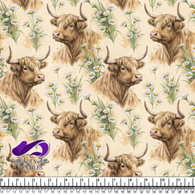 Highland Cows and Daisies Pattern