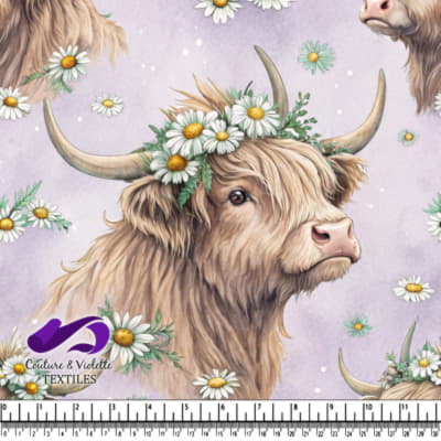 Highland Cow with Daisy Crown Pattern