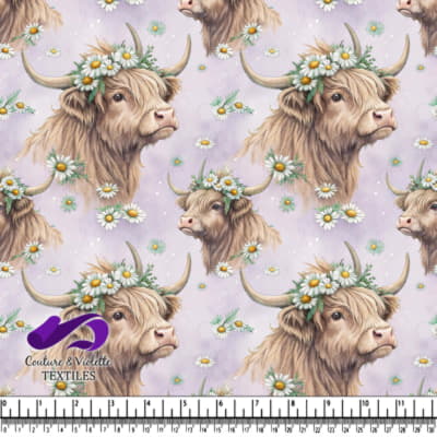 Highland Cow with Daisy Crown Pattern