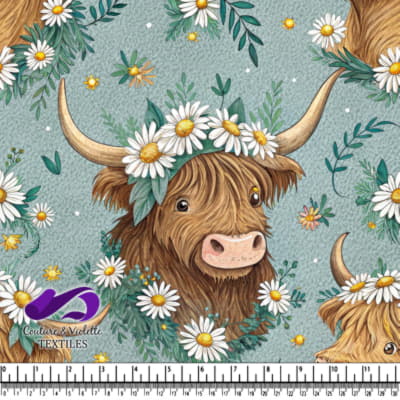 Vache des Highlands avec Couronne de Marguerites