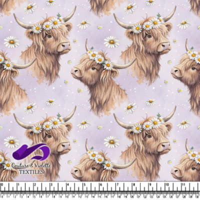 Highland Cow with Daisy Crown Pattern