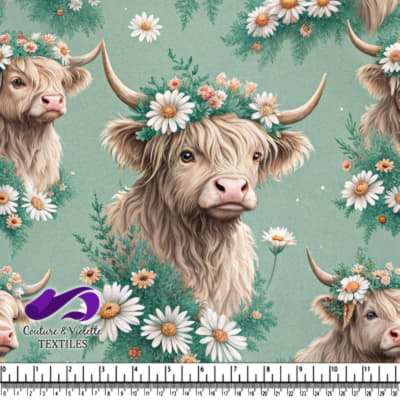 Highland Cow with Flower Crowns Pattern