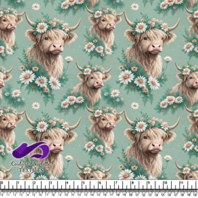 Highland Cow with Flower Crowns Pattern
