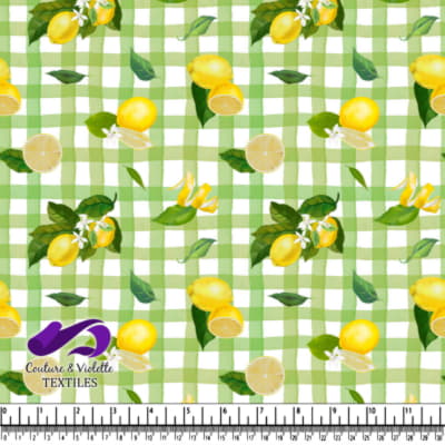 Lemon Pattern on Green Gingham Background