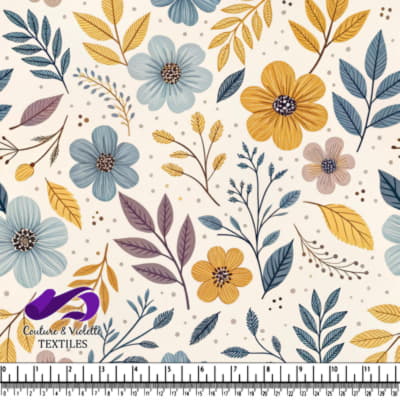 Autumn Floral Pattern with Blue and Yellow Flowers