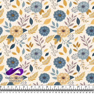 Autumn Floral Pattern with Blue and Yellow Flowers