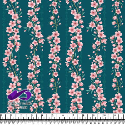 Pink Cherry Blossoms on Teal Background