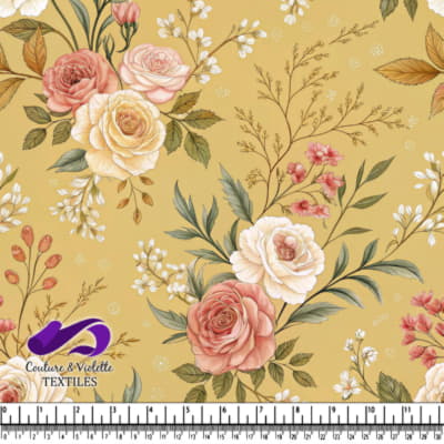 Motif Floral Vintage sur Fond Moutarde