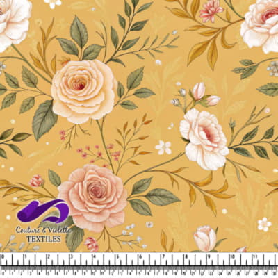 Vintage Roses on Mustard Fabric Pattern