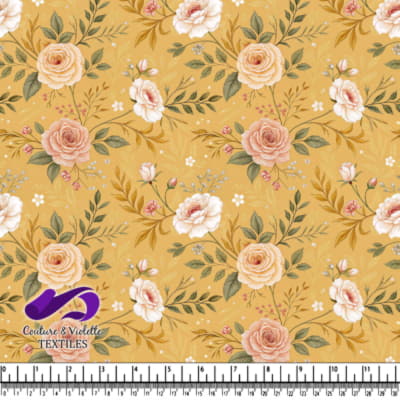 Vintage Roses on Mustard Fabric Pattern