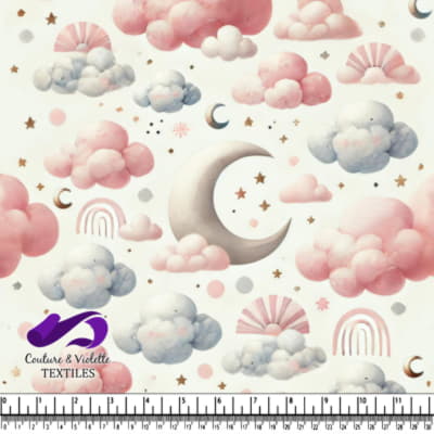 Motif de Nuages Rêveurs et de Lune Croissante