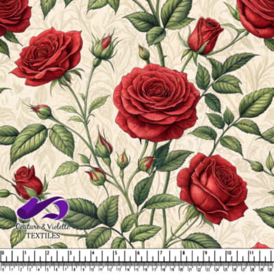 Classic Red Rose Pattern on Cream Background