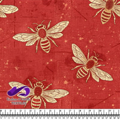 Vintage Bees on Red Textile Pattern
