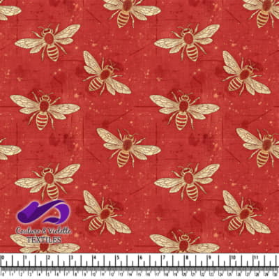 Vintage Bees on Red Textile Pattern