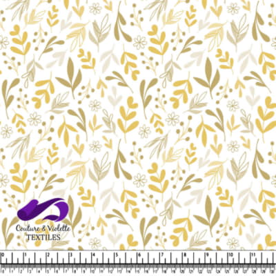 Golden Floral Leaf Pattern Fabric Design