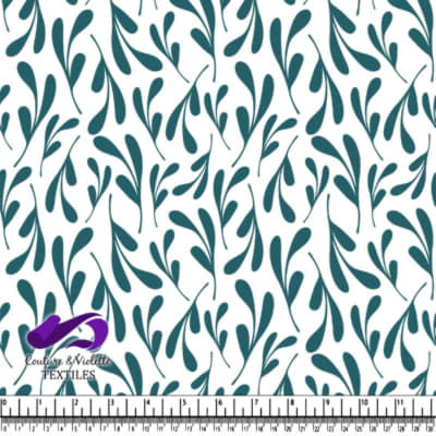 Teal Abstract Leaf Pattern Fabric Design