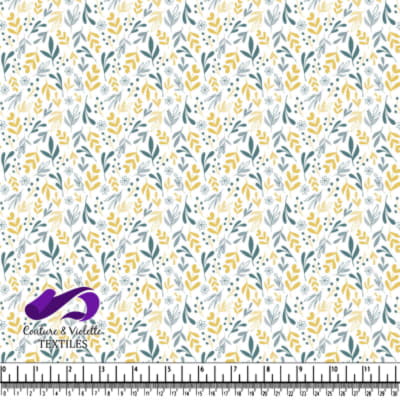 Floral Leaves Pattern with Yellow and Blue Green