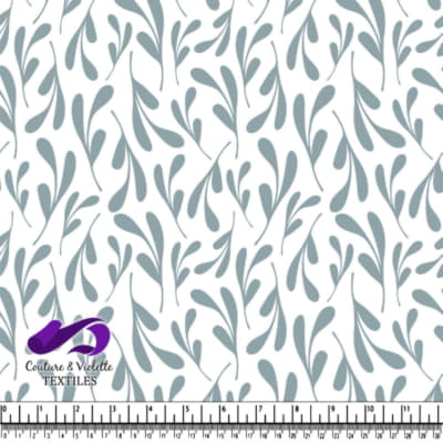 Blue Leafy Pattern on White Fabric