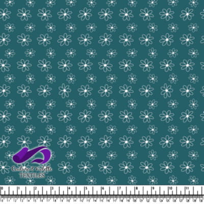 Simple White Doodle Flowers on Teal Background