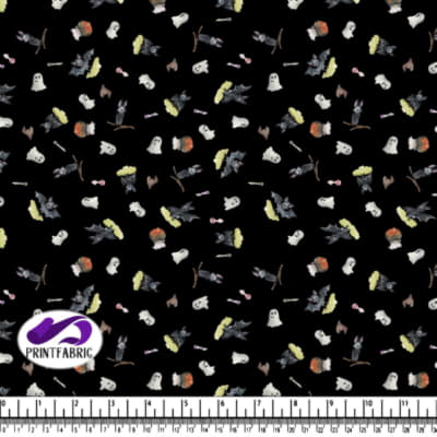 Halloween - Fantômes, chauves-souris et citrouilles - fond noir