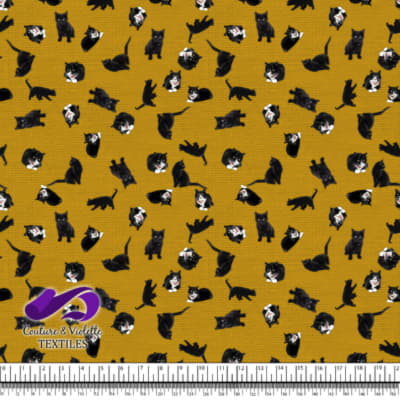 Chat Noir - Chats sur Texture Jaune Doré