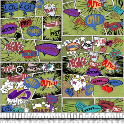 Comic book - Histoire en Mots Colorés sur un Fond Vert