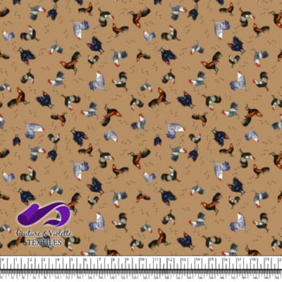 Coqs et Poules - Foule de plumes sur Fond de Café Glacé