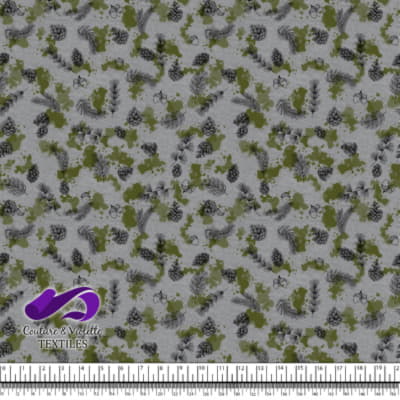 Conifères et Taches Kakis sur Fond Gris Ultime