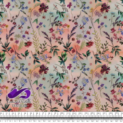 Embroidery bloom - Fleurs sauvages sur fond corail