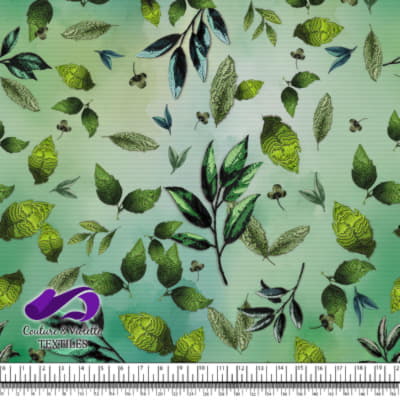 Embroidery bloom - Feuilles sur fond vert