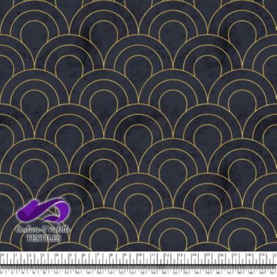 Géo art déco - Écailles dorées - Après minuit bleu
