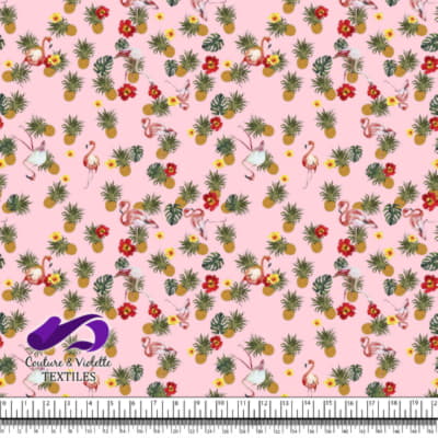 Tropical - Fleurs et flamants - Rose