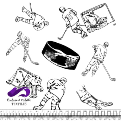 Black and White Ice Hockey Players and Puck Clipart Set