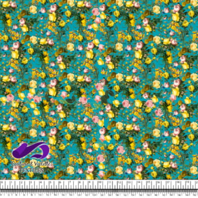 Microflowers - Yellow roses on peacock background