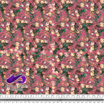 Microfleurs - Roses pêches sur fond rose